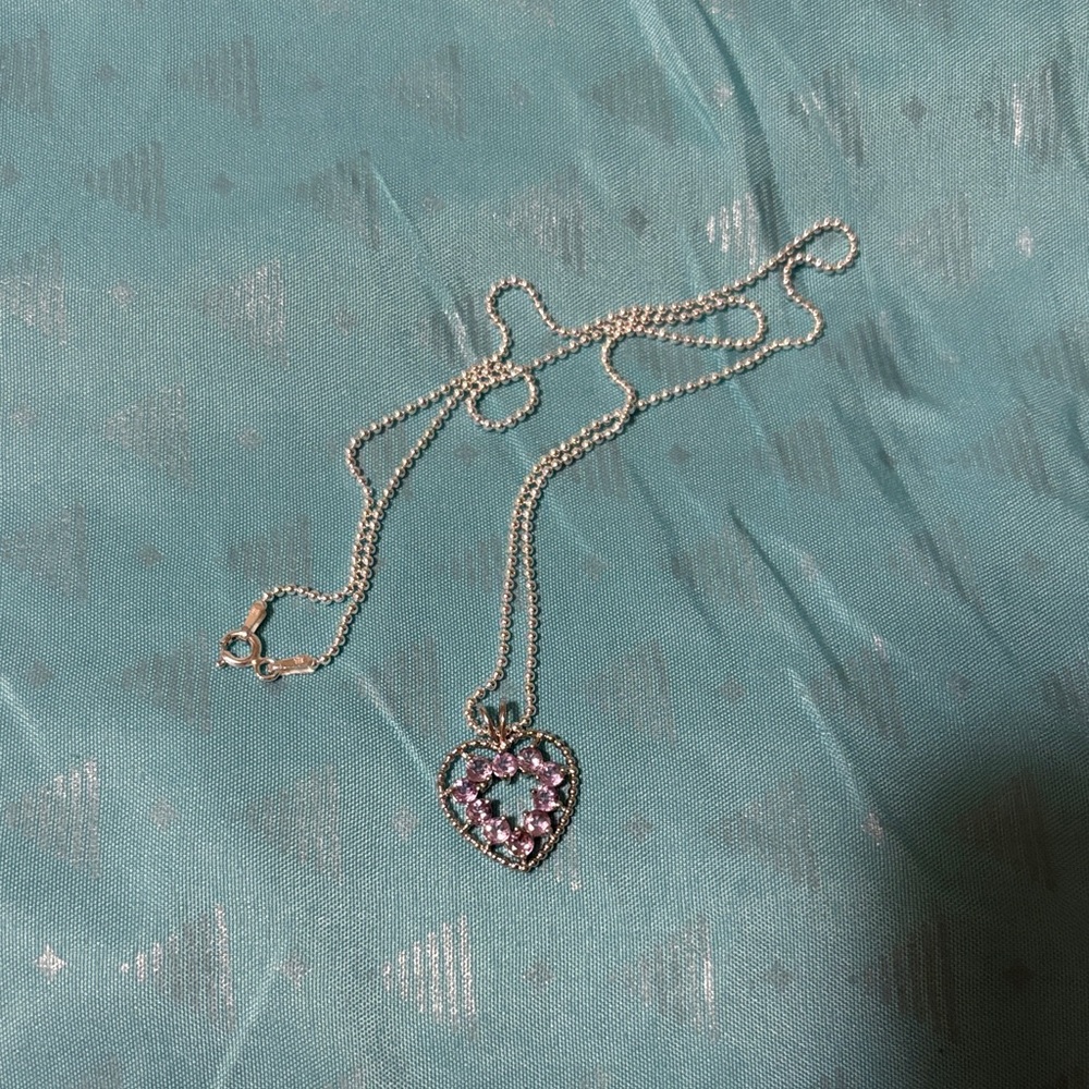 Heart Pendant Necklace with amethyst and Silver Accents